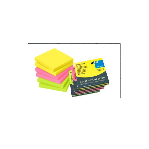 Jegyzettömb öntapadó, 75x75mm, 6x80lap, Info Notes brilliant mix, sárga pink zöld