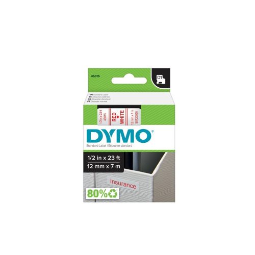 Feliratozógép szalag Dymo Letratag Dymo D1 S0720550/45015 12mmx7m, ORIGINAL, piros/fehér 